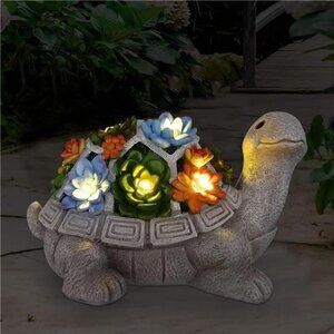 Solar Garden Outdoor Statues Turtle with Succulent and 7 LED Lights - Lawn Decor